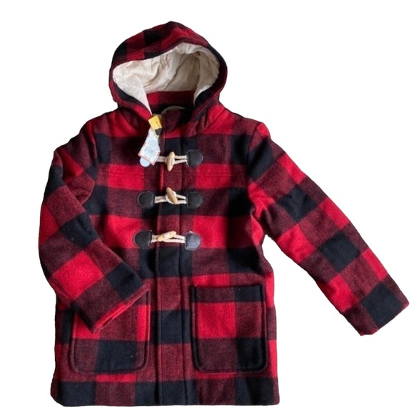 Cat & Jack Wool Coat Red Buffalo Plaid, Size S(6-7) boys or girls - Picture 1 of 2